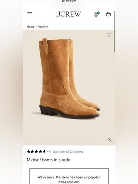 NWT J. Crew Tan Suede Mid-Calf Western Boots